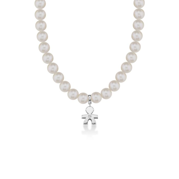 Le Bebè Le Perle Collana Bimbo Oro Bianco Perle e Diamante LBB800
