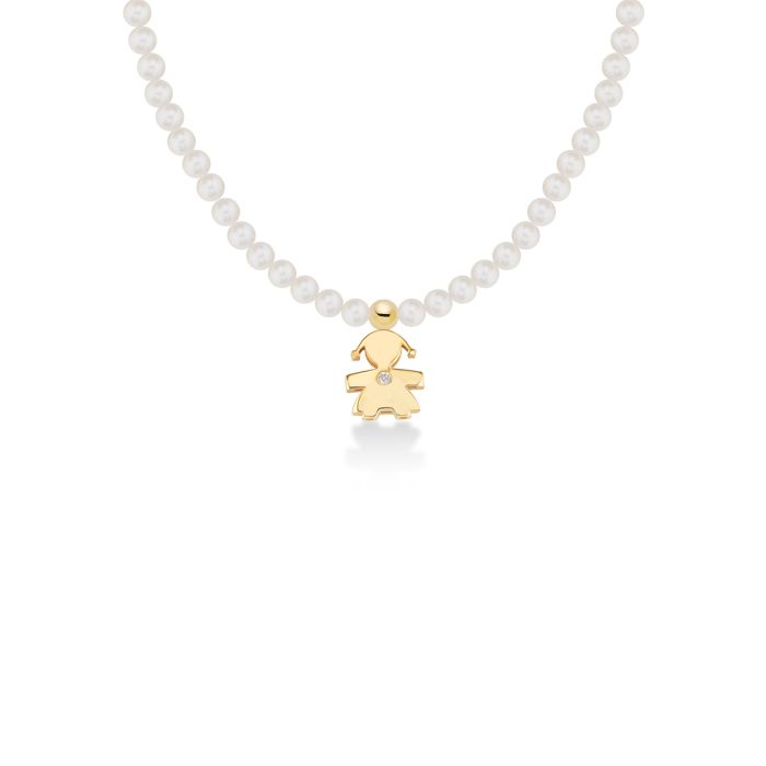 Le Bebè Le Perle Collana Bimba Oro Giallo Perle e Diamante LBB821