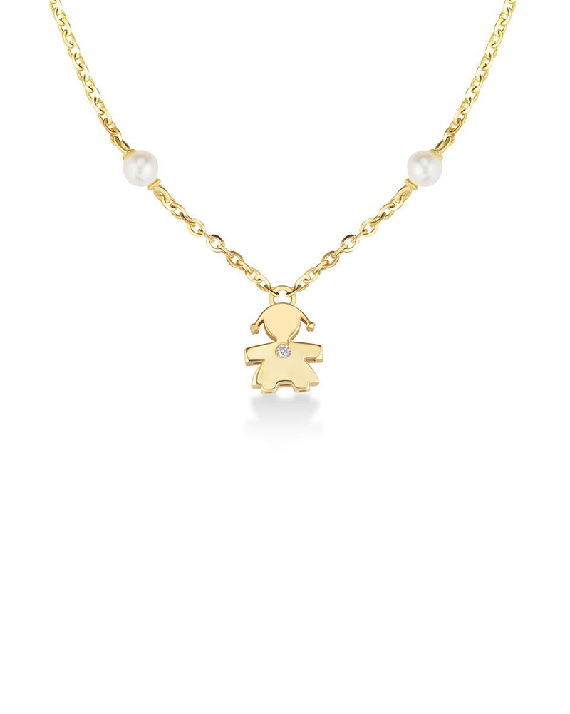  Le Bebè Le Perle Girl's Necklace in Yellow Gold Pearls and Diamond LBB831