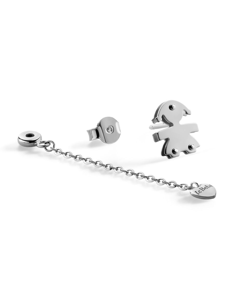 Le Bebè I Mini Girl and Heart Earrings in White Gold LBB534