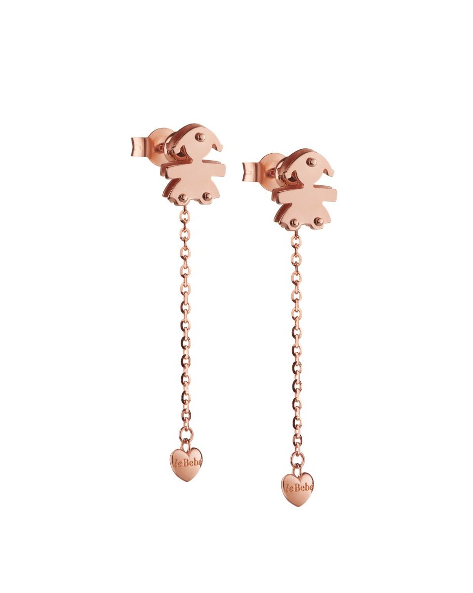 Le Bebè I Mini Orecchini Bimba e Cuore Oro Rosa LBB535