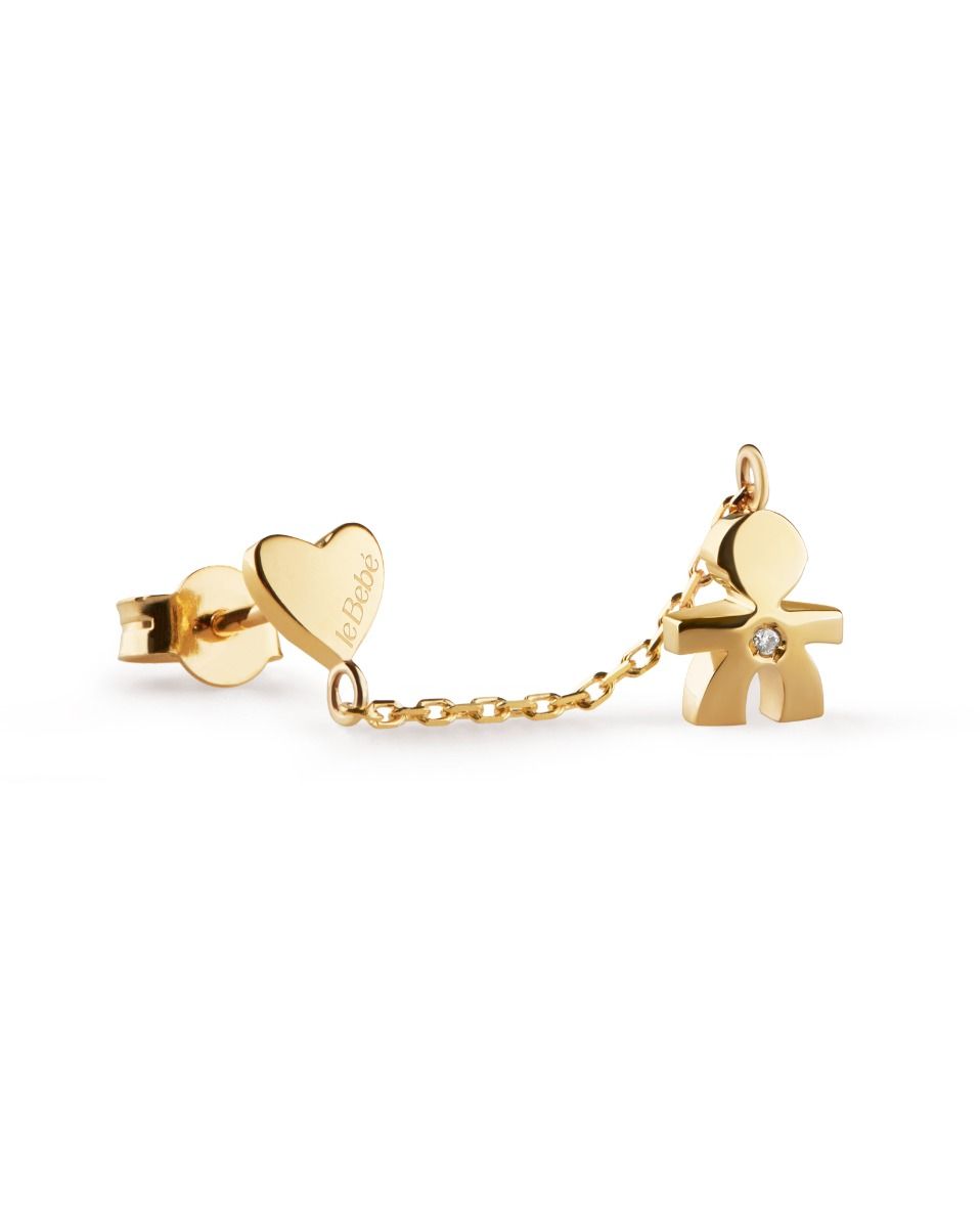 Le Bebè Les Petites Mono Orecchino Bimbo e Cuore Oro Giallo e Diamante LBB712