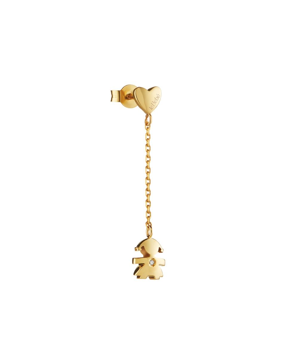 Le Bebè Les Petites Mono Orecchino Bimba e Cuore Oro Giallo e Diamante LBB713