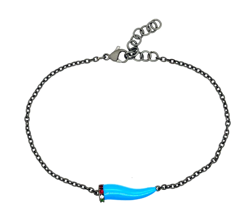 Mano Jewels Bracciale in titanio con cornetto azzurro