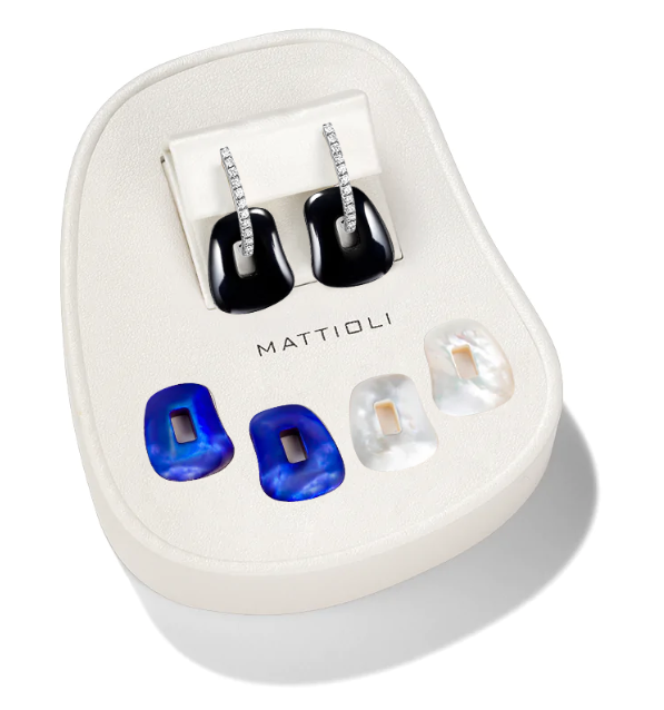  Mattioli Small Puzzle Earrings in White Gold Diamonds and Mother of Pearl 3 Colors