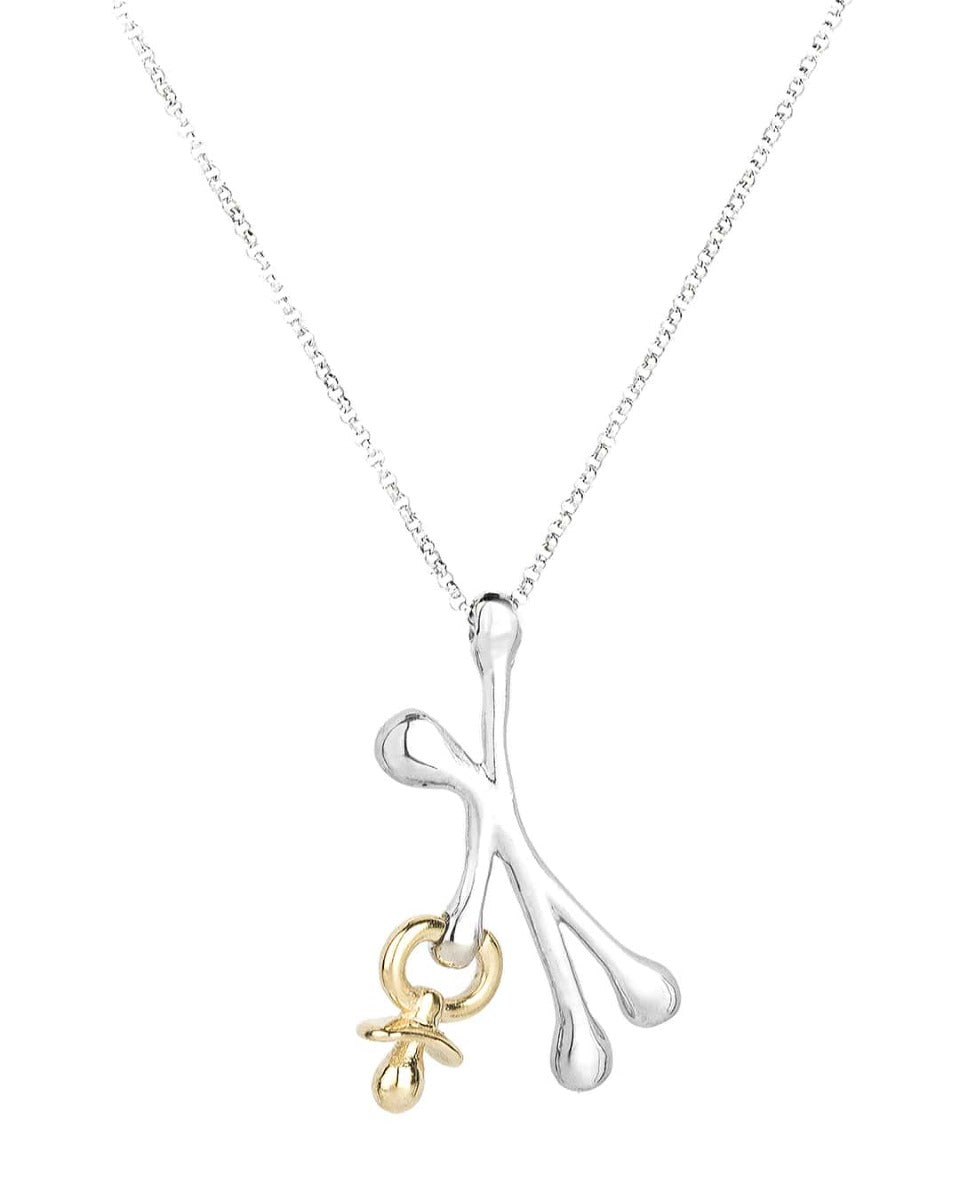  Pensieri Felici Necklace and little man in silver with pacifier in 14kt gold GS1029K