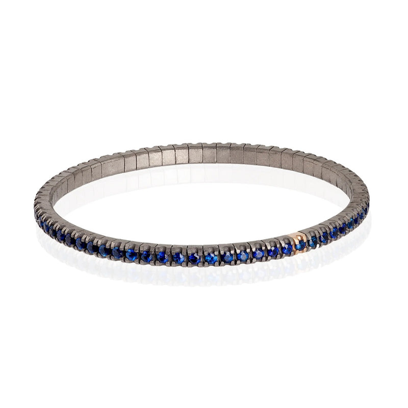  Mano Jewels Elastic Tennis Bracelet in 18kt Rose Gold Titanium and Blue Sapphires
