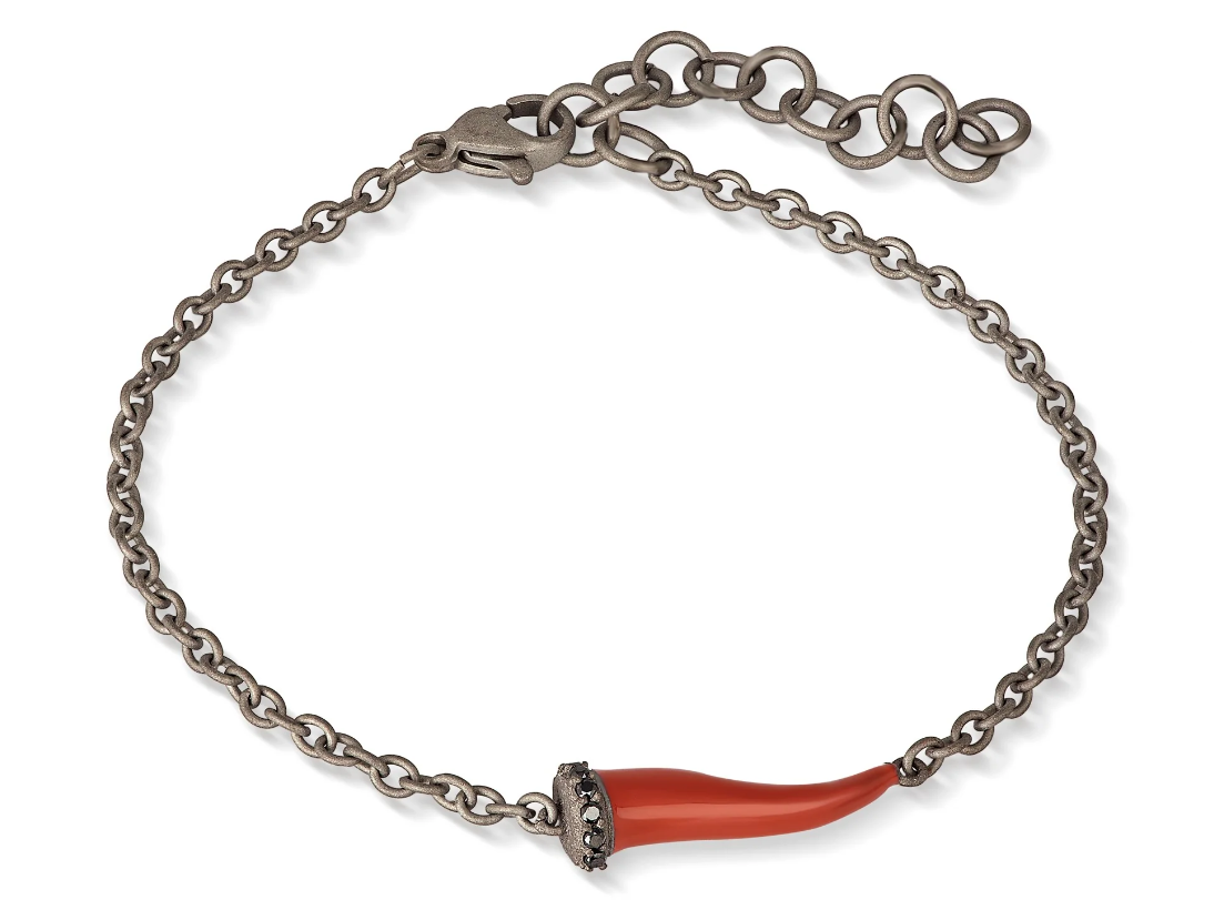 Mano Jewels Bracciale in titanio con cornetto rosso