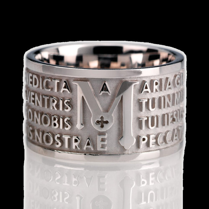  Tuum Animae Mater Ring in Rhodium Plated Silver