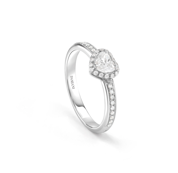 Damiani Anello Minou Full Pave Oro Bianco con Diamante taglio Cuore