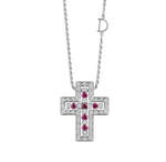  Damiani Belle Epoque Cross Necklace in White Gold, Diamonds and Rubies