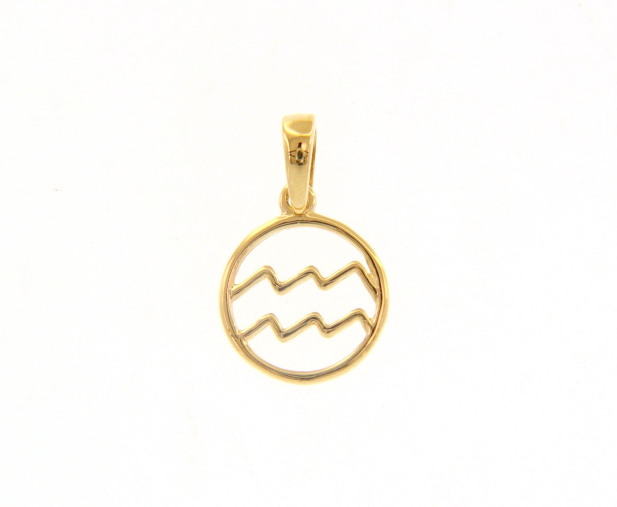  Stylized Zodiac Sign Pendant in 18kt Yellow Gold Aquarius